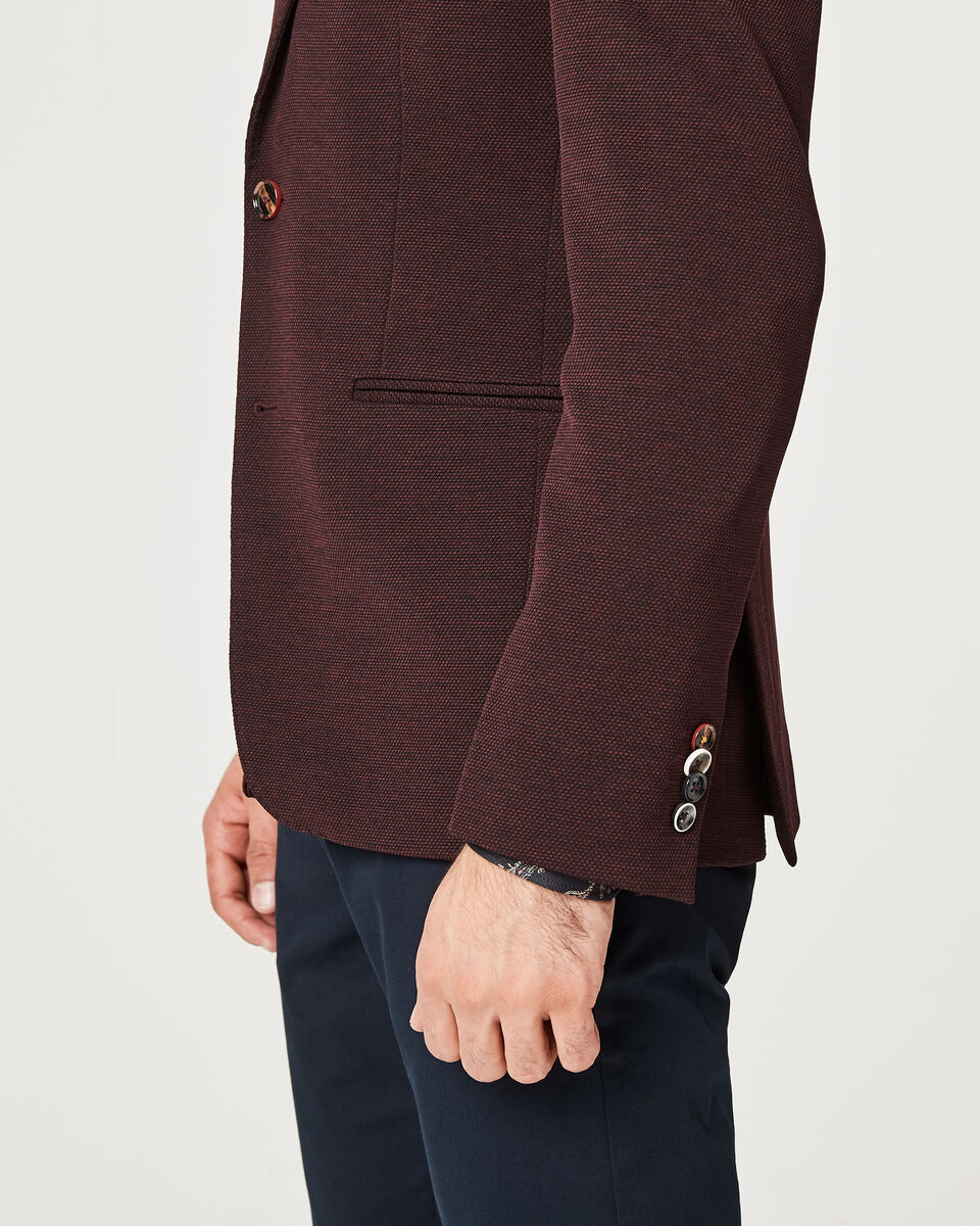 Slim Stretch Knitted Tailored Blazer, Dark Burgundy, hi-res